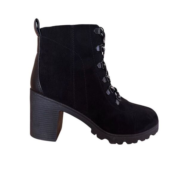 RUE 21 Y2K Black Faux Suede Chunky Heel Lace-up Whimsigoth Ankle Boots Size 7 - Picture 3 of 13
